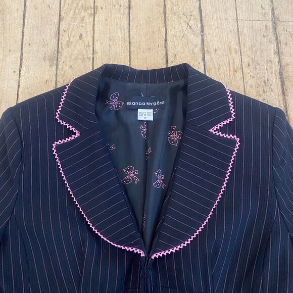 Y2K Pinstripe Blazer with Bow Details - Picture 12 of 15